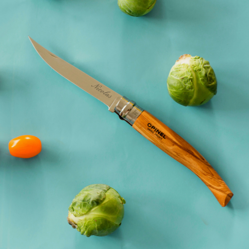 Cofanetto coltello Opinel n°10 affilato ulivo personalizzato