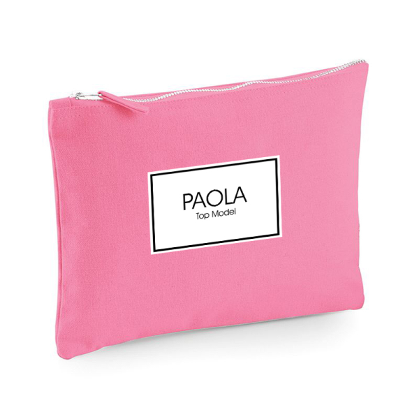 Pochette multiuso personalizzata con nome incorniciato rosa