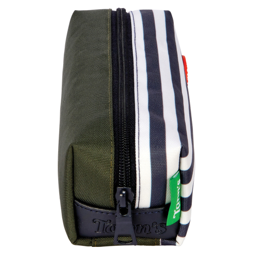 Astuccio penne e matite nome ricamato a righe verde militare