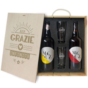 Cofanetto 2 birre e 2 bicchieri personalizzati Grazie