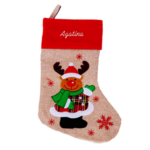 Calza natalizia effetto lino personalizzata con nome ricamato renna