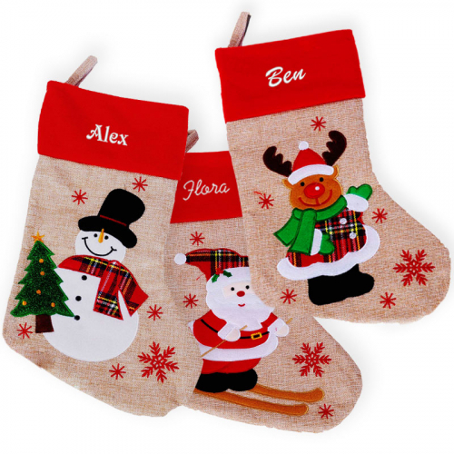 Christmas.uk Calze di Natale Renna Bundle con 3 Ricami Diversi Pupazzo di Neve e Babbo Natale 