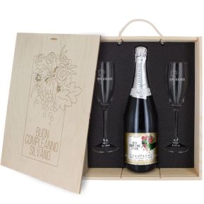 Cofanetto Champagne personalizzato con bicchieri Rose e Vigneto