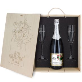 Cofanetto Champagne personalizzato con bicchieri Rose e Vigneto Cofanetto Champagne personalizzato con bicchieri Rose e Vigneto