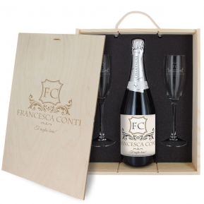 Cofanetto Champagne e bicchieri personalizzato iniziali