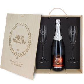 Champagne personalizzato con cassetta in legno idea regalo