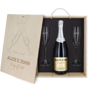 Cofanetto Champagne personalizzato con bicchieri Brindisi in coppia Cofanetto Champagne personalizzato con bicchieri Brindisi in coppia