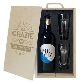 Cofanetto 1 birra e 2 bicchieri personalizzati Grazie