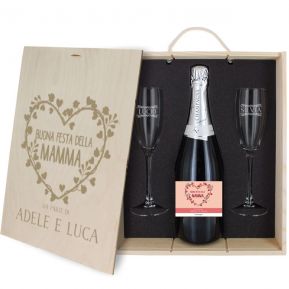 Cofanetto Champagne e bicchieri personalizzato Buona festa della mamma