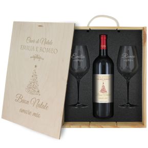 Cofanetto vino e bicchieri di Natale personalizzato