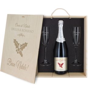 Cofanetto Champagne e bicchieri personalizzato Natale