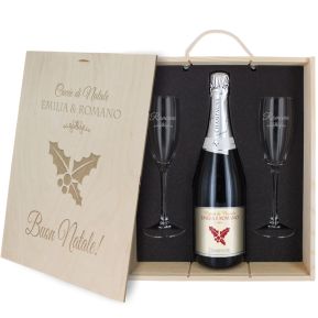 Cofanetto Champagne e bicchieri personalizzato Natale Cofanetto Champagne e bicchieri personalizzato Natale