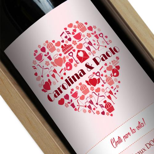 Bottiglia di vino personalizzata con cuore e nome