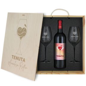 Cofanetto vino e bicchieri personalizzato Elisir d'amore