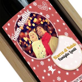 Vino con etichetta di Natale personalizzata con foto