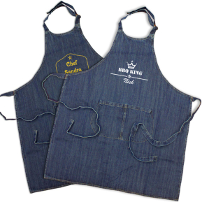 Grembiule in jeans ricamato con design