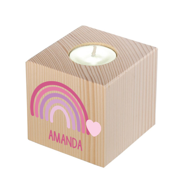 Portacandela in legno arcobaleno