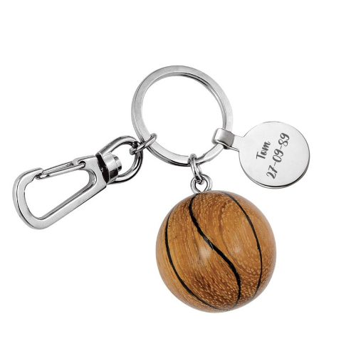 Portachiavi personalizzato palla da basket in legno