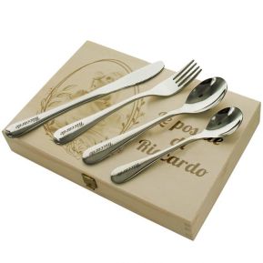 Posate bambini personalizzate con scatola con foto incisa Posate bambini personalizzate con scatola con foto incisa