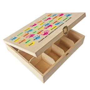 Scatola bustine da t 12 scomparti colorata con manine bambini
