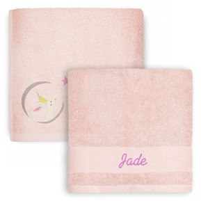 Asciugamano personalizzato 70 x 140 cm - Coniglietto rosa cipria