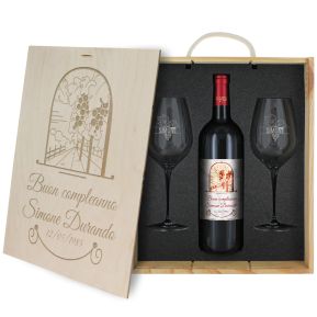 Cofanetto vino e bicchieri personalizzato Tradizione e Vigneto