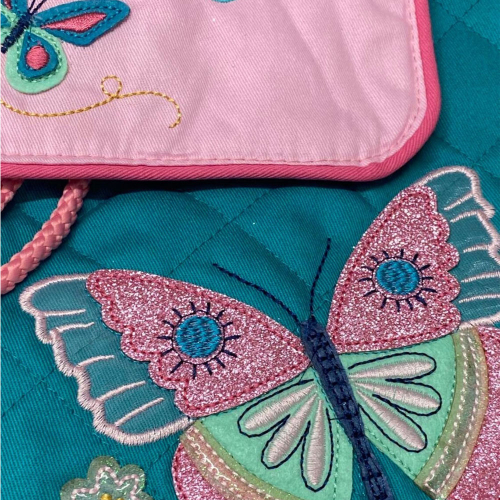 Zainetto personalizzato farfalla turchina dettaglio