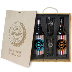 Cofanetto 2 birre e 2 bicchieri personalizzati Tappo
