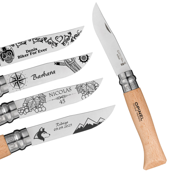 Coltello Opinel n° 8 personalizzato con un nome e un tema