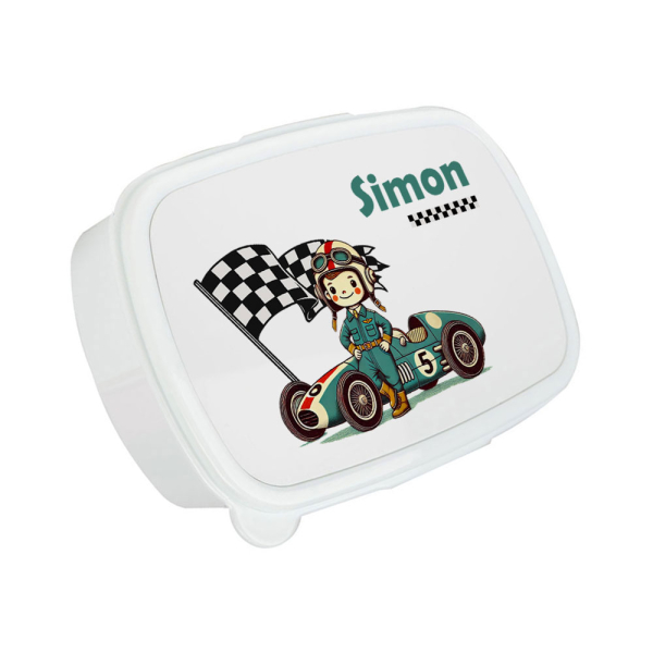 Portamerenda stampato colorato pilota Formula 1 bianco