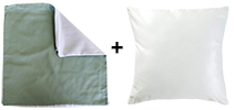 Federa bianca / verde acqua e cuscino