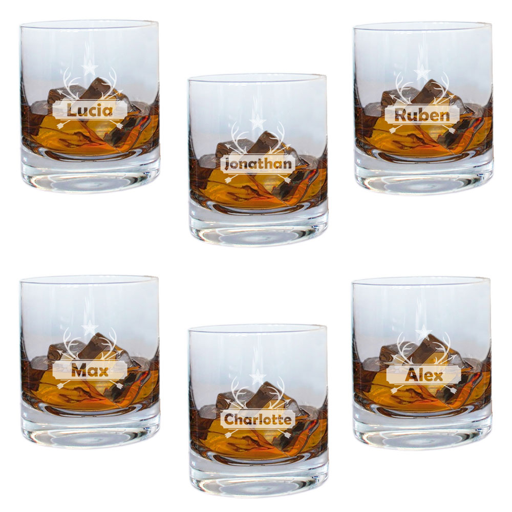 Set di sei bicchieri personalizzati per whisky e liquori