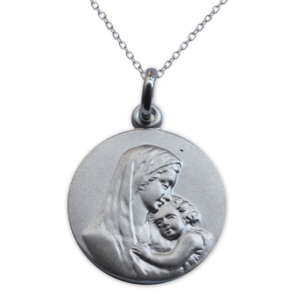 Ciondolo in argento massiccio Vergine con bambino personalizzato
